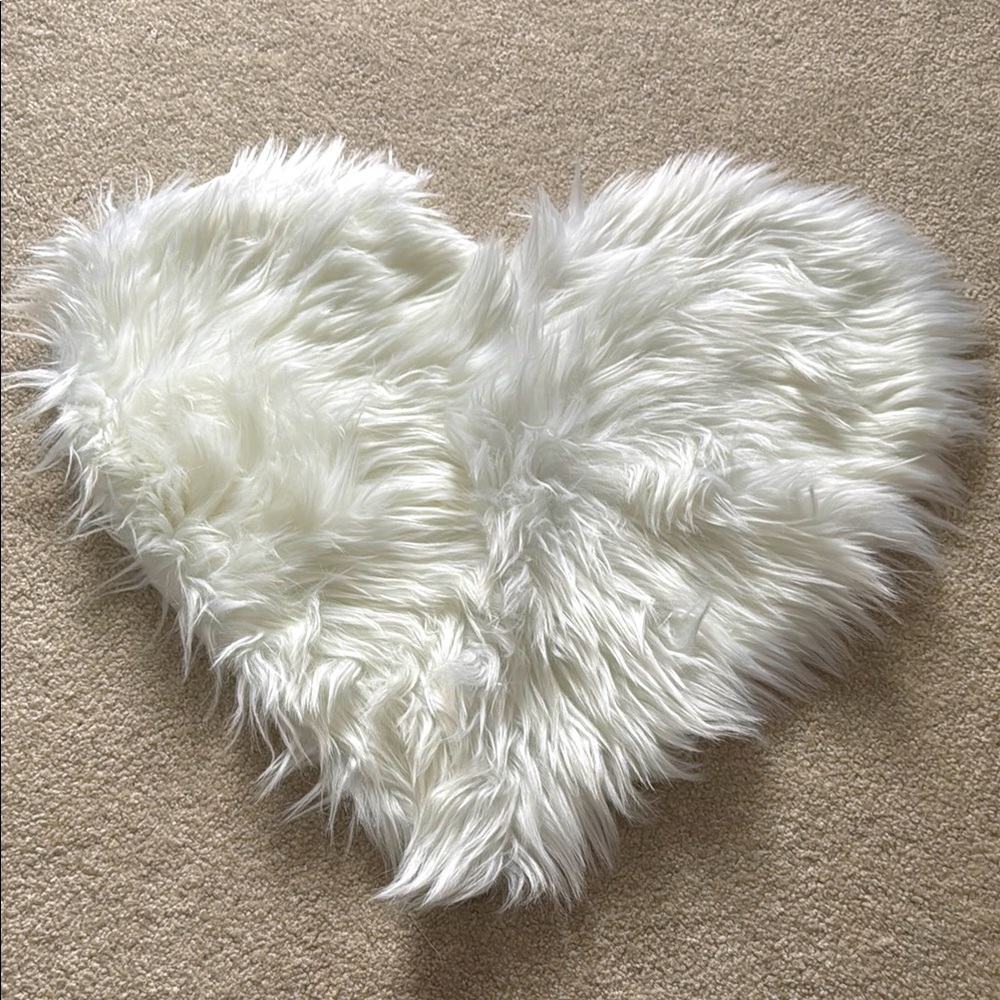 Heart-Shaped White Faux Fur Pillow